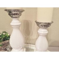 Keramik Kerzenleuchter WeißSilber Stabkerze Stumpenkerze Kerzenständer Shabby