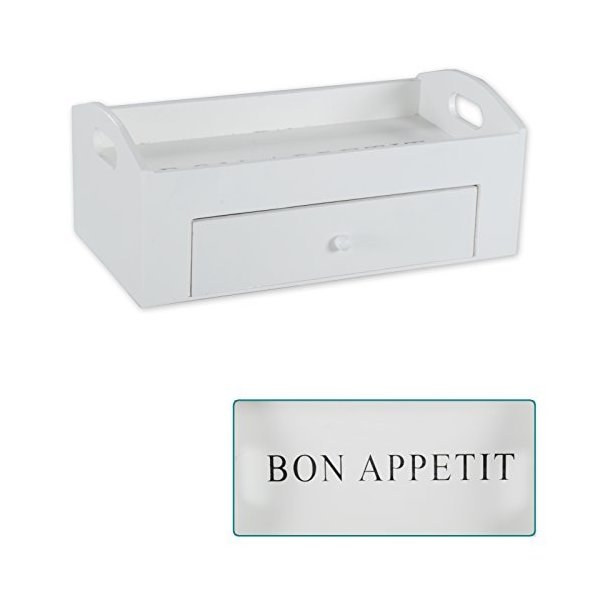 Tablett mit Schublade Bon Appetit 12 x 30 x 16 cm Weiß