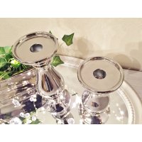 CANDLE HOLDER SILVER in 2 Sizes ROUND Candle Holder 1-BULB DINNER CANDLE PILLARS