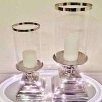 2 Größen Eckig Windlicht Kerzenständer Kerzenleuchter Kerzen Silber Keramik